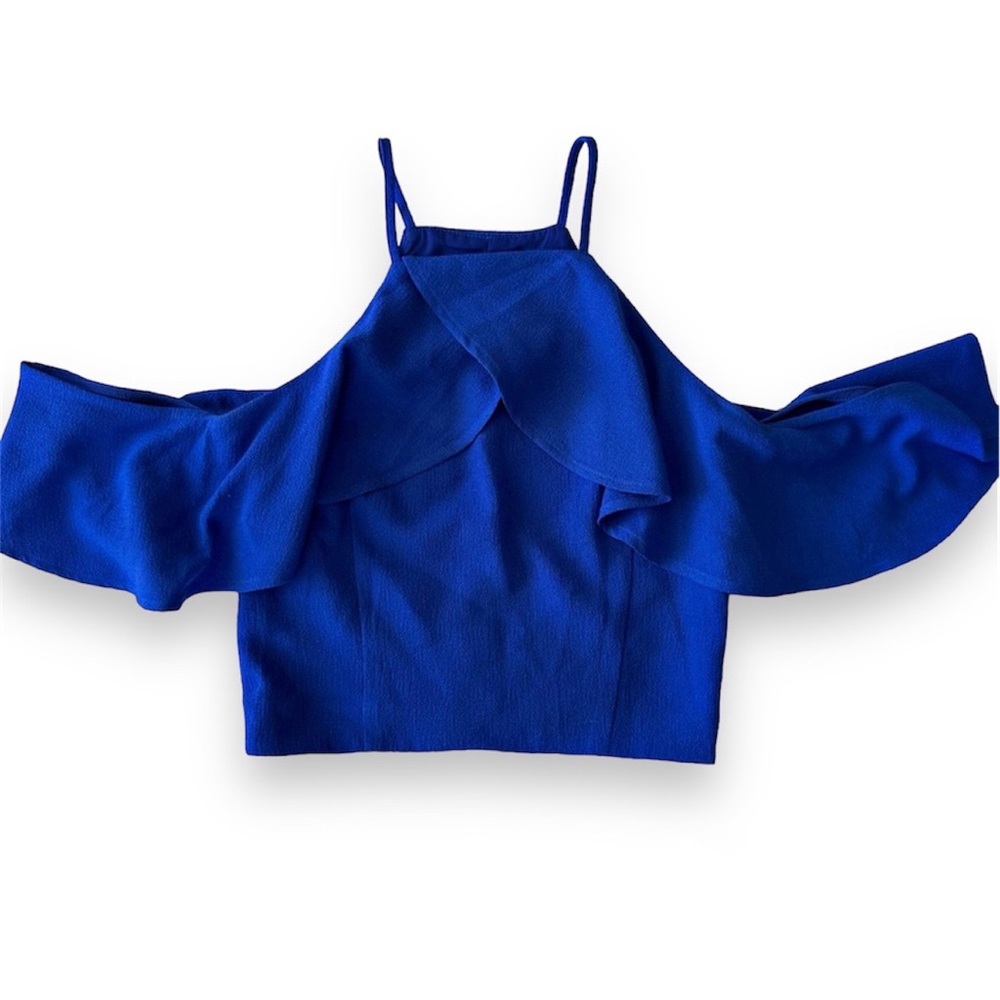 JOA Blue Cold Shoulder Ruffle Crop Top size small